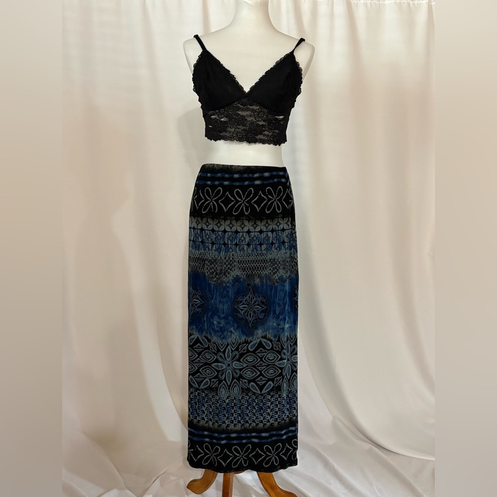 Goldwater Creek Blue Boho Maxi Skirt Medium Vintage Y2K Festival Midi Skirt